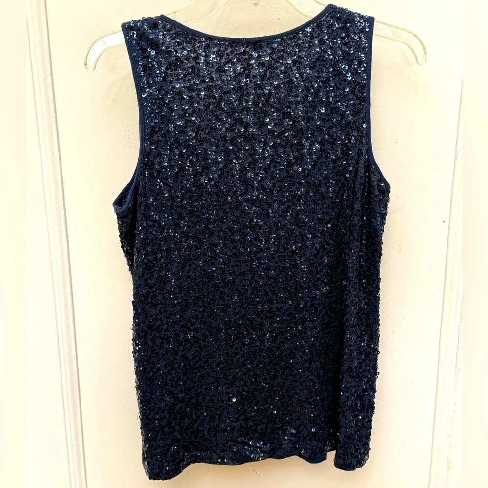 J. Crew Navy Blue Sequin Sleeveless Tank Top Size Large - Picture 2 of 11